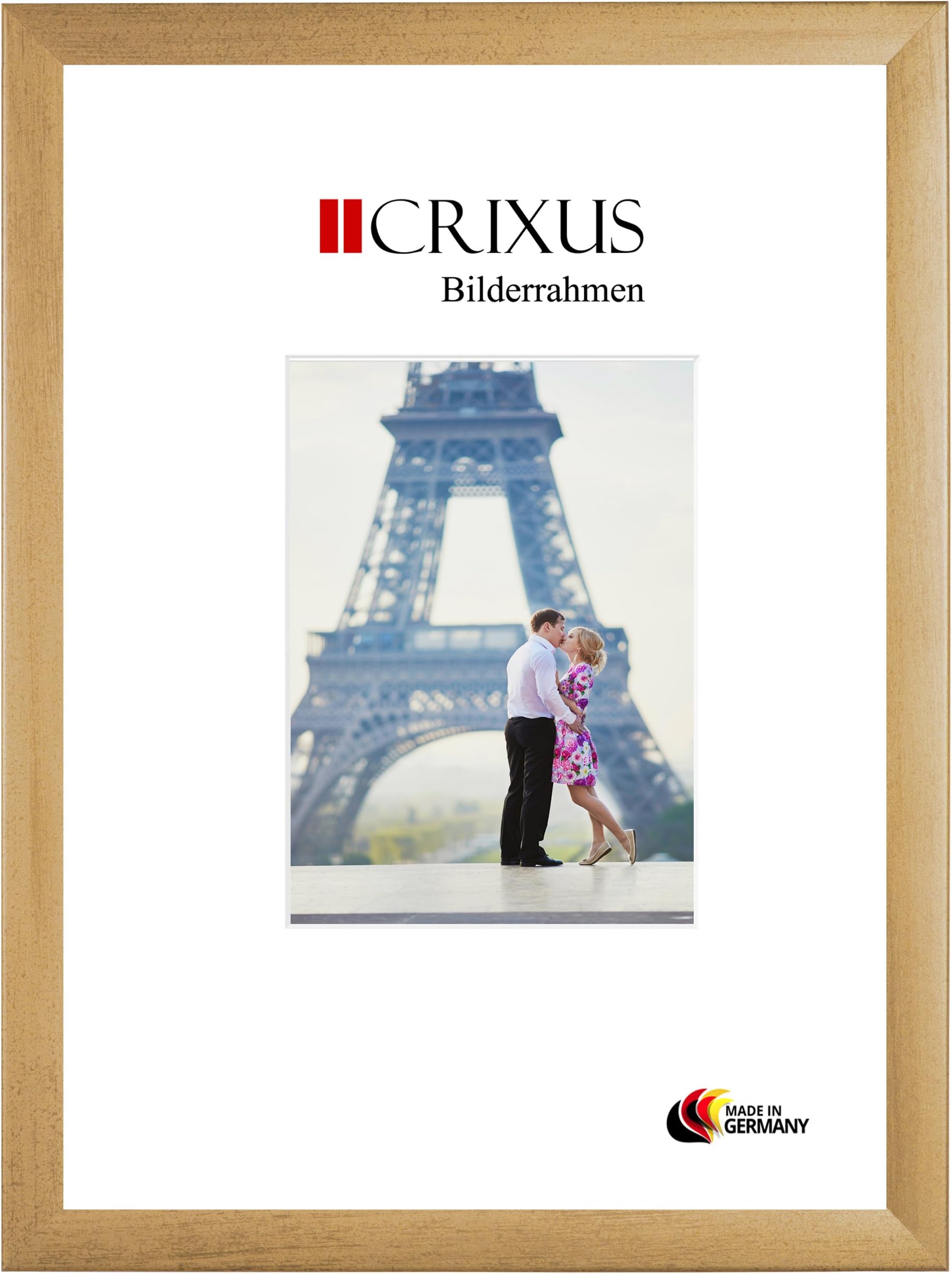 CRIXUS Crixus35 Picture Photo frame for 80 cm x 120 cm pictures, color: Gold blurred, wood frame MDF with anti-reflective acrylic glass, frame width: 35mm, outside dimension: 85,8 x 125,8 cm