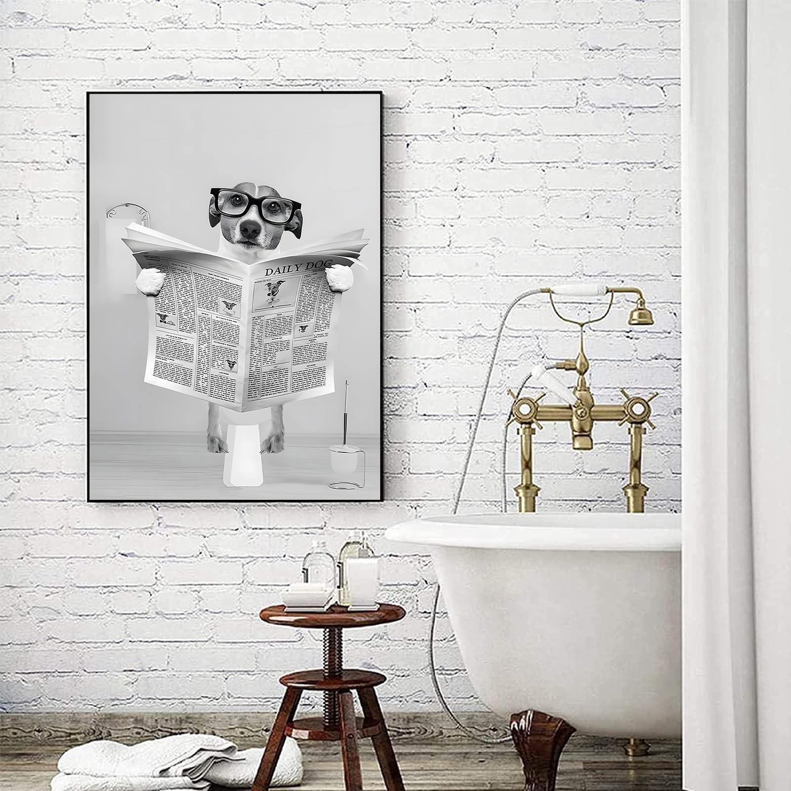 LYBOHO Black White Scottish Highland Cow Bathroom Pictures Funny Animal in the Bathtub Canvas Pictures for Living Room Bathroom Bedroom Decorative Frameless (1 Piece, 50 cm x 70 cm, YJG)
