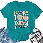 LBP 100 Days of School Shirt for Women Happy 100 Days of School Letter Print T-Shirt Teacher School Days Tee Tops