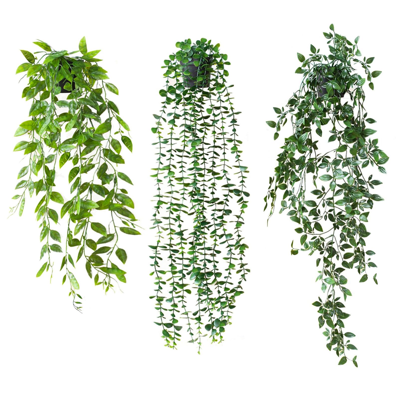 Artificial Hanging Plant, 3 PCS Fake Hanging Plants with Pots, Fake Ivy Potted Plants for Indoor Outdoor Home Decor Wall Room Patio Office Table Shelf