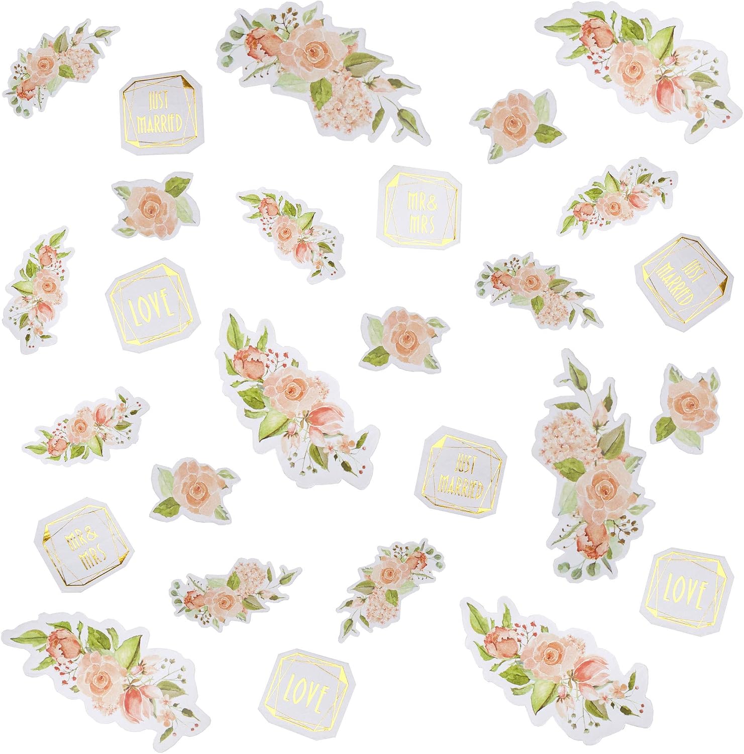 Neviti Geo Floral - Wedding Table Scatters, Pink/Peach/Gold, 5 x 5 x 0.1
