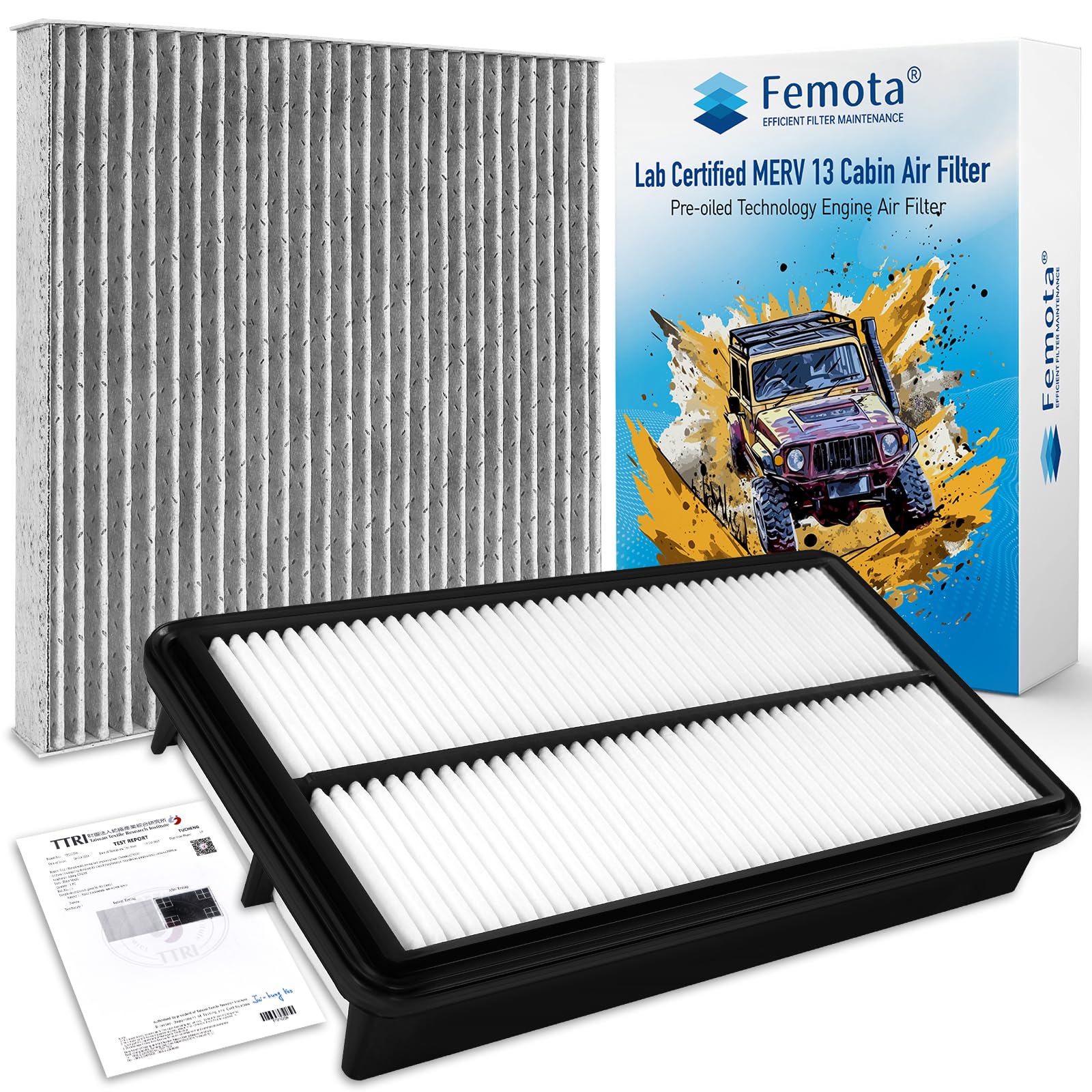 Photo 1 of Femota Cabin & Engine Air Filter Kit, CF10134 & CA10013, Lab Certified MERV 13, Pre-oiled, 2pcs, Specific for Honda Odyssey (05-10), Pilot (09-15), Acura MDX (07-09)