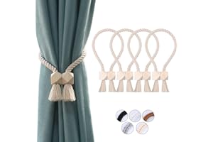 OCIOLI 4 Pack Strong Magnetic Curtain Tiebacks Beige Curtain Holdbacks Outdoor Curtain Tiebacks Cotton Hand Woven Tie Backs Drapery Holdbacks Curtain Ties for Drapes (Beige, 4)