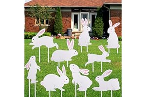 AUGISTEEN Set of 9 Easter Bunny Yard Signs Bunny Garden Lawn Signs Easter Plastic Outdoor Yard Signs White Rabbits Yard Decoration with Stakes for Easter Party Supplies Photo Props Patio Walkway