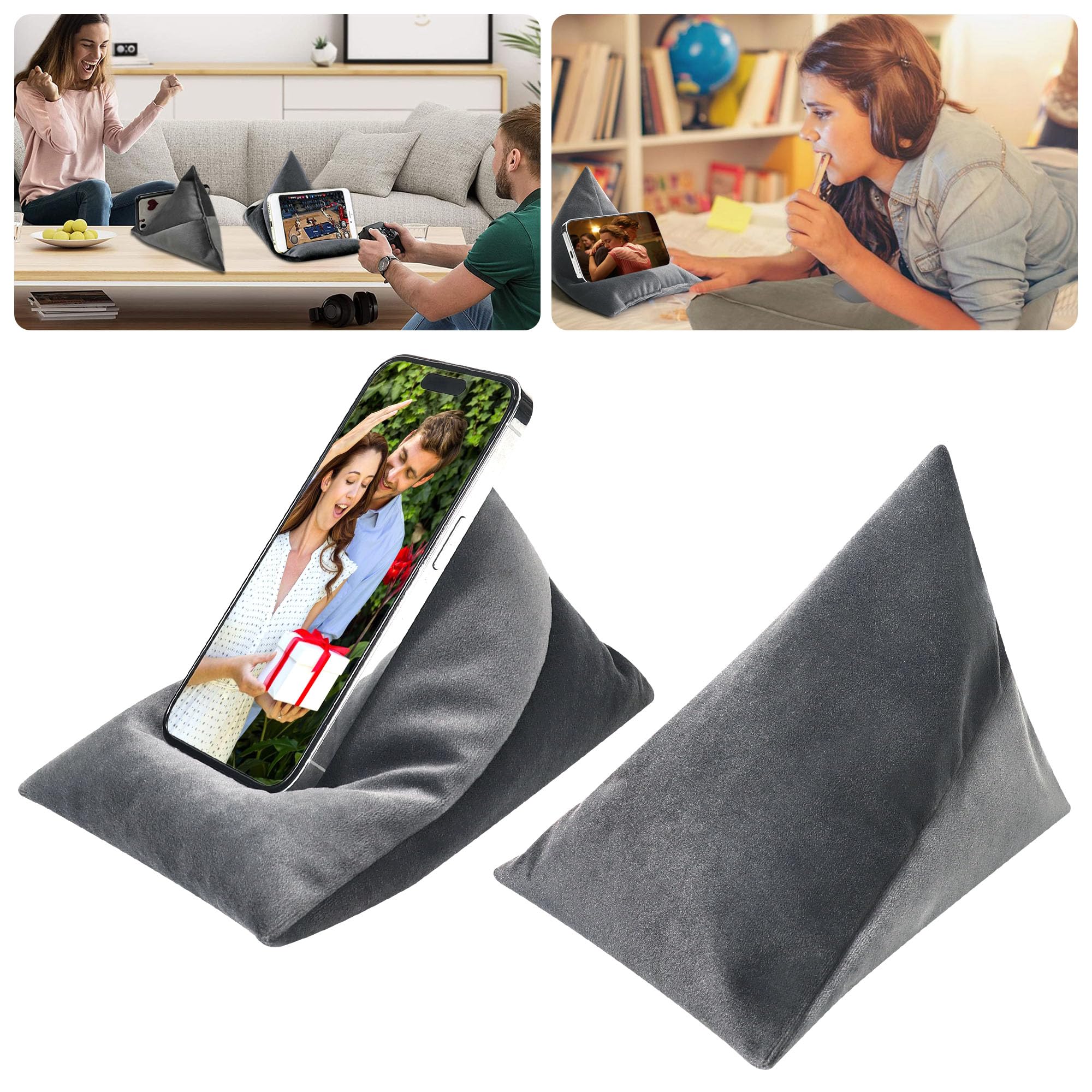 Lanfly Phone Stand for Most Mobile Phone Adjustable Soft Bean Bag Cushion Phone Holder Tablet Stand Phone E-Reader Holder for Bed Bubble Beads Fabrics Hands Free Cell Phone Stand for Desk (21x16 cm)