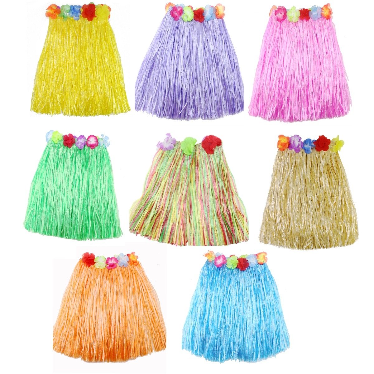 JZK 8 x Multicoloured Hawaiian Party Costume Plastic Grass Skirt Hawaiian Hula Skirt for Children Birthday Girls and Women Hawaiian Party Accessories Decoration