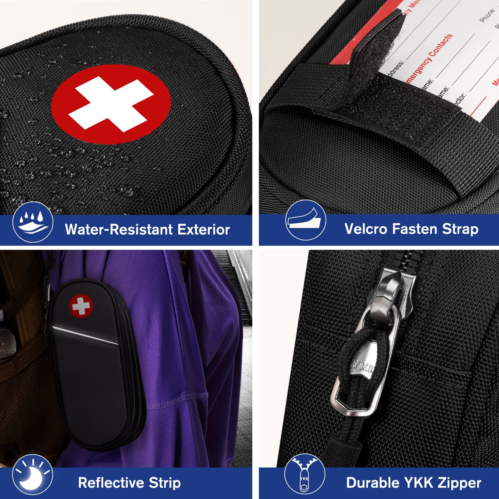 SITHON Double-Layer Epipen Carrying Case, Travel Medication Organizer Bag Emergency Medical Pouch Holds 2 EpiPens, Asthma Inhaler, Anti-Histamine, Auvi-Q, Allergy Medicine Essentials (Black)