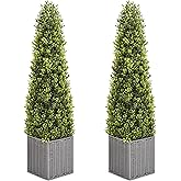 SEVENLOVE 48 Inch Artificial Boxwood Outdoor Topiary Tree Set of 2, 4FT Potted Boxwood Tree Cone Topiary Artificial Plant Shrub for Front Porch Home Office Decor…