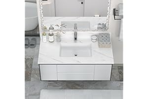 RUNBOLL 43" Marble Vanity Top with Undermount Sink, Bathroom Vanity Sink Top with Pre-drilled Single Holes and 4" Backsplash, Perfect for Home & Rental Properties (Cabinet Not Included)