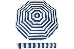 AMMSUN 6.5ft Portable Beach Umbrella for Sand with air vent Tilt Pole, Carry Bag UV 50+ Protection Outdoor Umbrellas Windproof for Patio Garden Beach Pool Backyard Navy Stripe