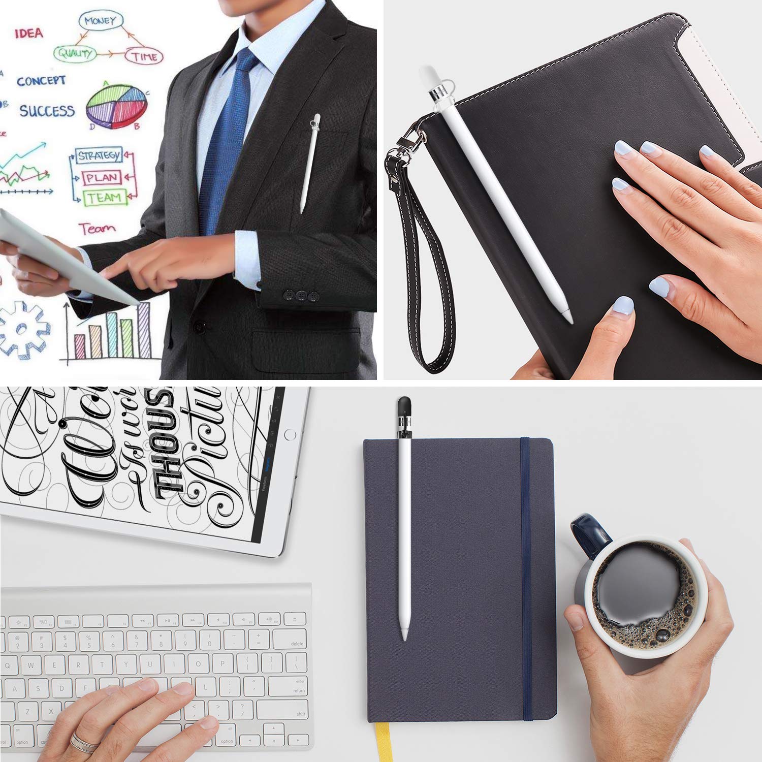 Fintie for Apple Pencil Grip with Cap Holder, Anti-Loss, Rolling Prevention, Compatible with Apple Pencil 1st Generation / iPad 6th Generation Pencil 2018 (Black White)