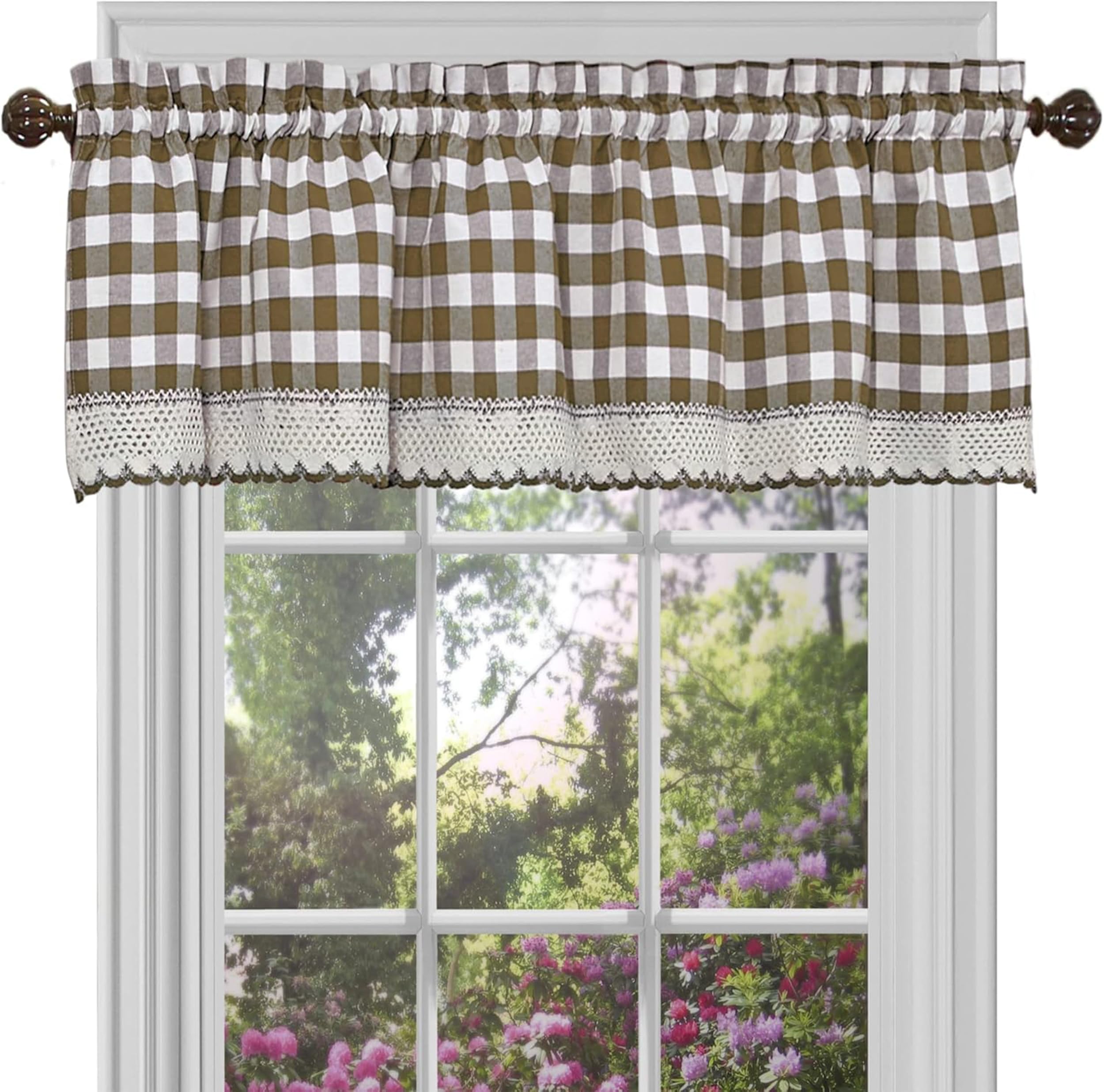 Achim Home Furnishings Buffalo Check Valance, 58-Inch by 14-Inch, Taupe — image 1
