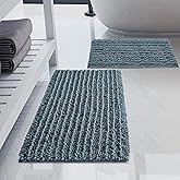 Luxury Chenille Dusty Blue Bathroom Rugs Sets 2 Piece, Thickened Hot Melt Rubber Bottom Bath Mats for Bathroom Non Slip,Bath Rugs Quick Dry Machine Washable for Shower Mat (32"x20"+17"x24")