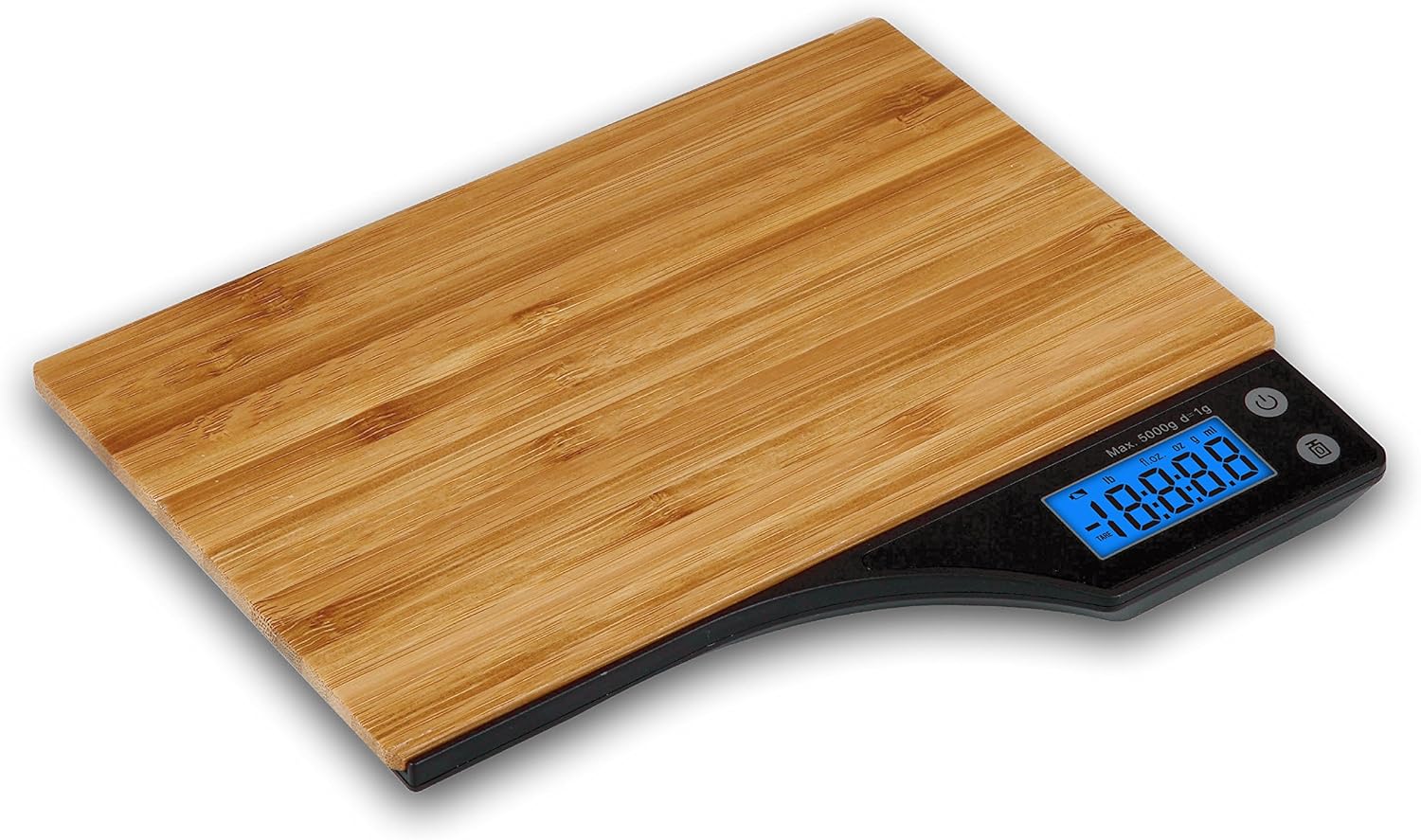 Kabalo Wooden Bamboo Kitchen Household Food Cooking Weighing Scale 5kg capacity 5000g/1g, Batteries Included! Flat Slim Design, Premier LCD Digital Electronic, with blue backlight