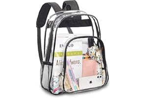 Clearworld Large Clear Backpack,Heavy Duty PVC Transparent Backpack,See Through Bookbag with Reinforced Strap for College Work Travel