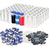 100 Pack Glass Vials Clear Glass Headspace Vial with Plastic-Aluminum Flip Caps, Rubber Stoppers and Label Papers, Small Glas