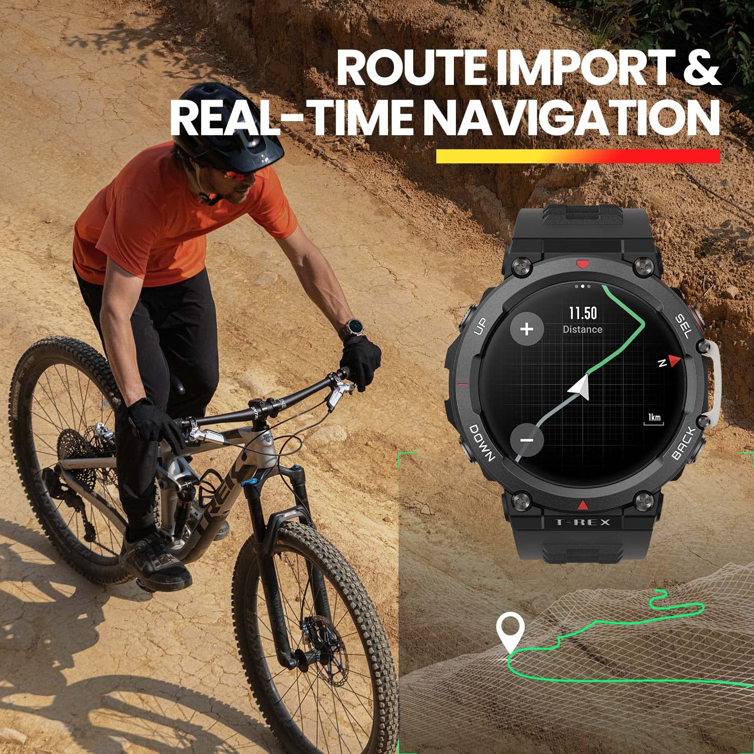 Amazfit T-Rex 2 Rugged Smart Watch, Military Certified, GPS, 24-Day Battery Life, Heart Rate, VO2, SPO2 Monitoring, Pacer, Altitude, 10 ATM Water-Resistant, Sleep Monitoring (Khaki)