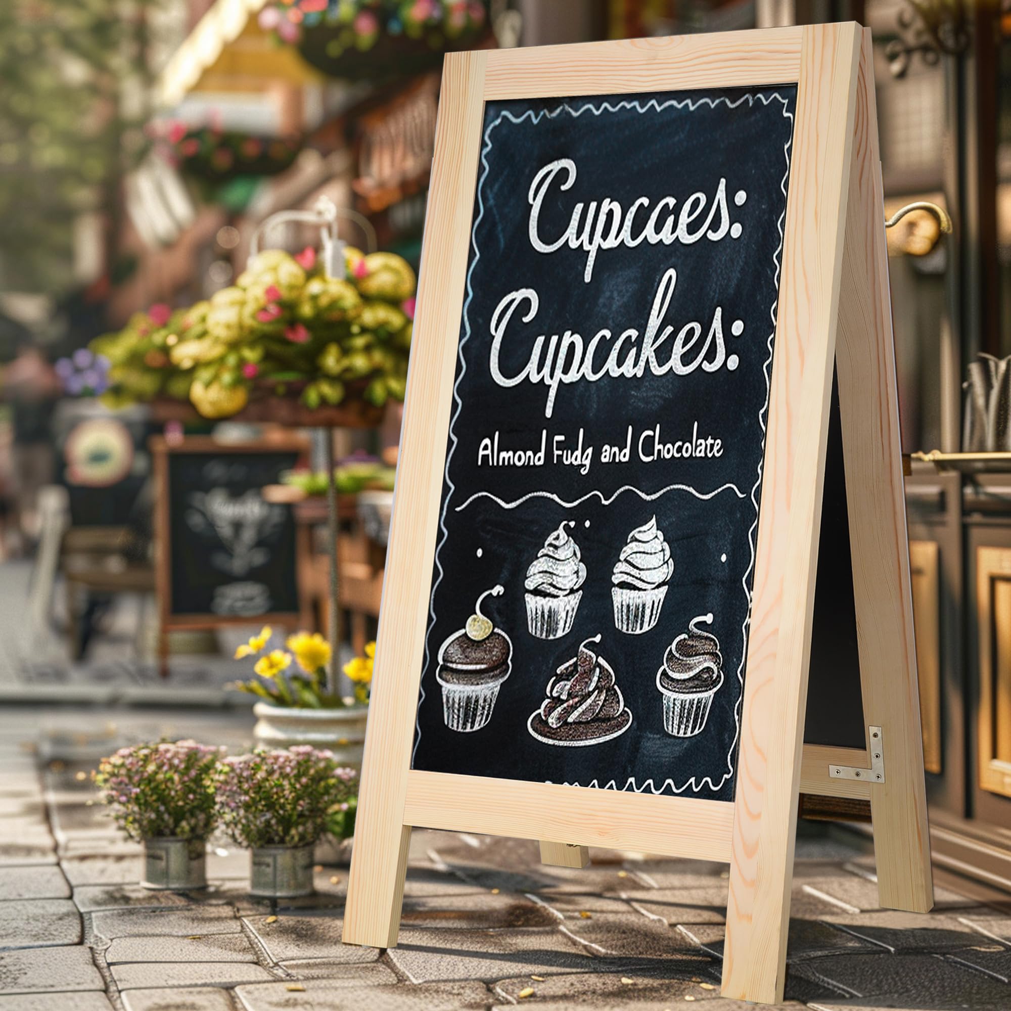 Photo 1 of 20 x 40 Inch Wooden Sandwich Board Signs Outdoor, Chalk Board Easel Sign,Double-Sided a Frame Chalkboard Sign,Extra Large Chalkboard Easel,Sidewalk Sign,Chalk Board Sign Board. (20 x 40 Inch)