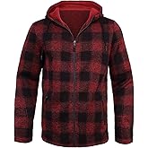 Bellnorth Men's Fleece Jacket Plaid Hoodies Sherpa Zip Up Winter Work Warm Sweatshirts