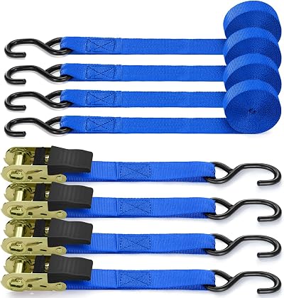 Ohuhu Ratchet Straps 4 Pack 4.6m x 25mm 680kg Break Strength Blue