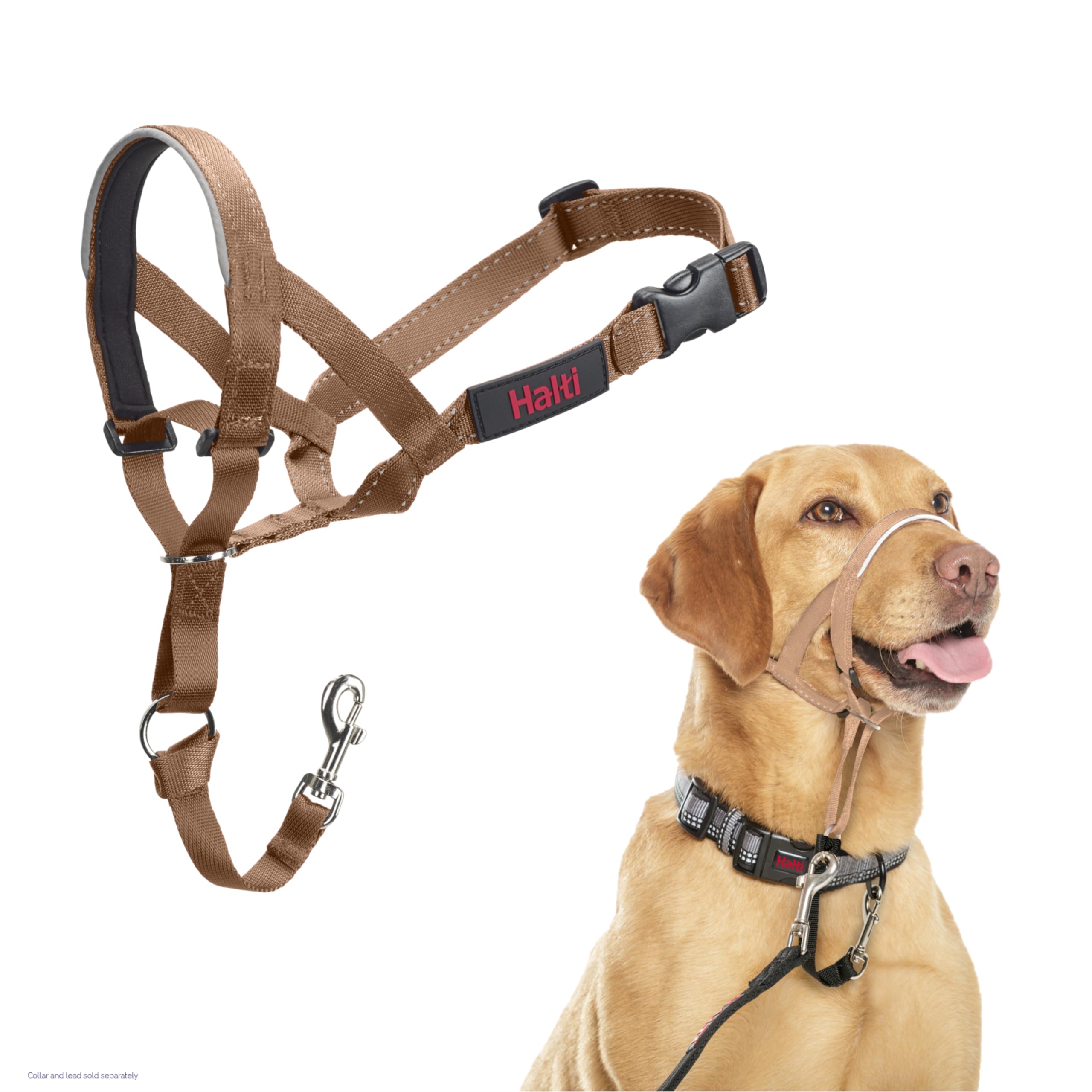 Halti Headcollar - Stop Your Dog Pulling on the Lead. Adjustable, Reflective and Lightweight, with Padded Nose Band. Dog Training Anti-Pull Collar for Medium Dogs (Size 3, Desert Sand)