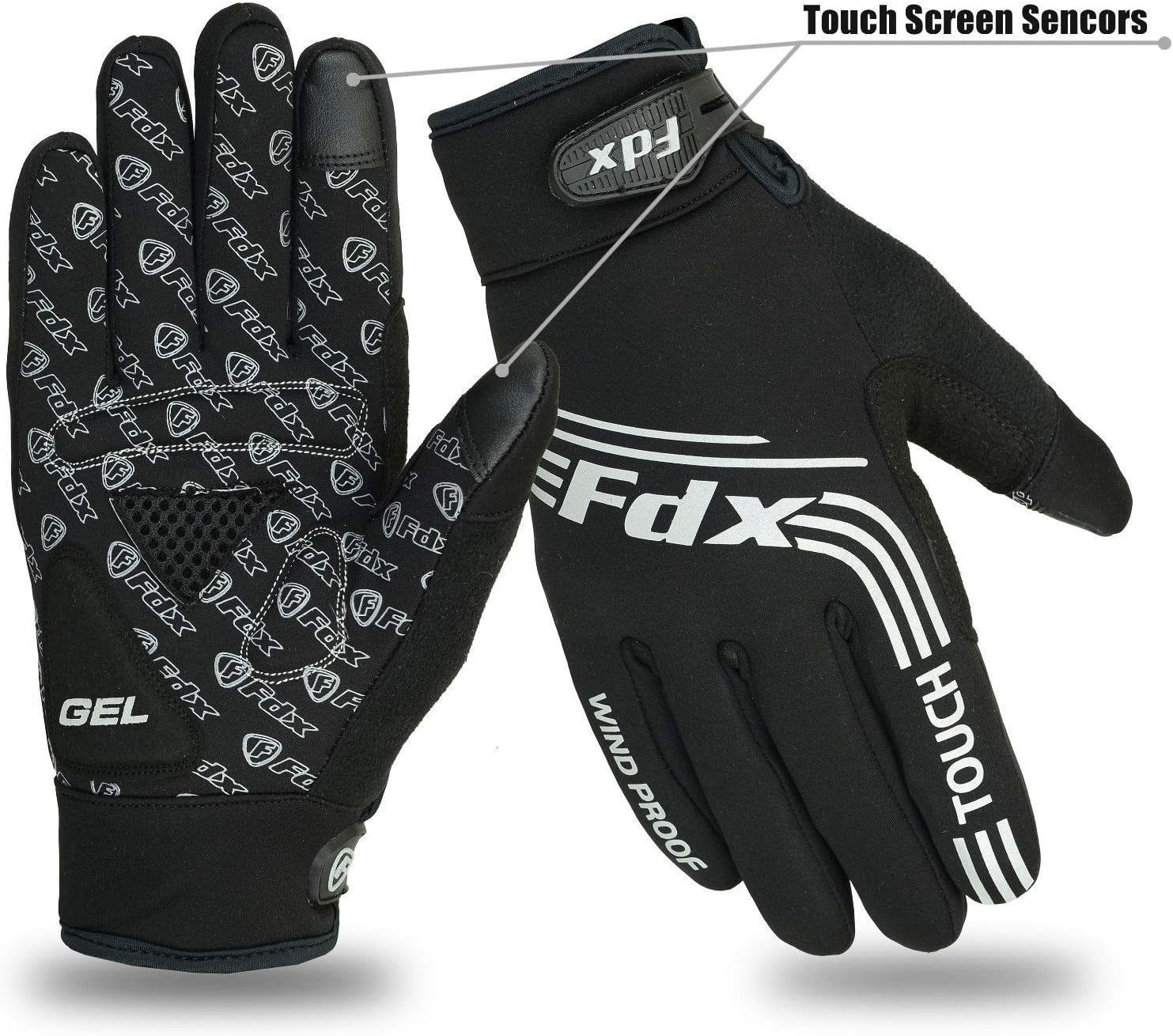 FDX Cycling Gloves Windproof Gel Padded Touchscreen Compatible Full