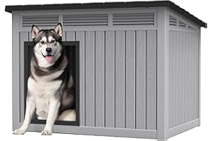 Large Weatherproof Dog House with Removable Roof for Indoor & Outdoor Use - Spacious (42.8" L x 33" W x 31.5" H) Classic Grey