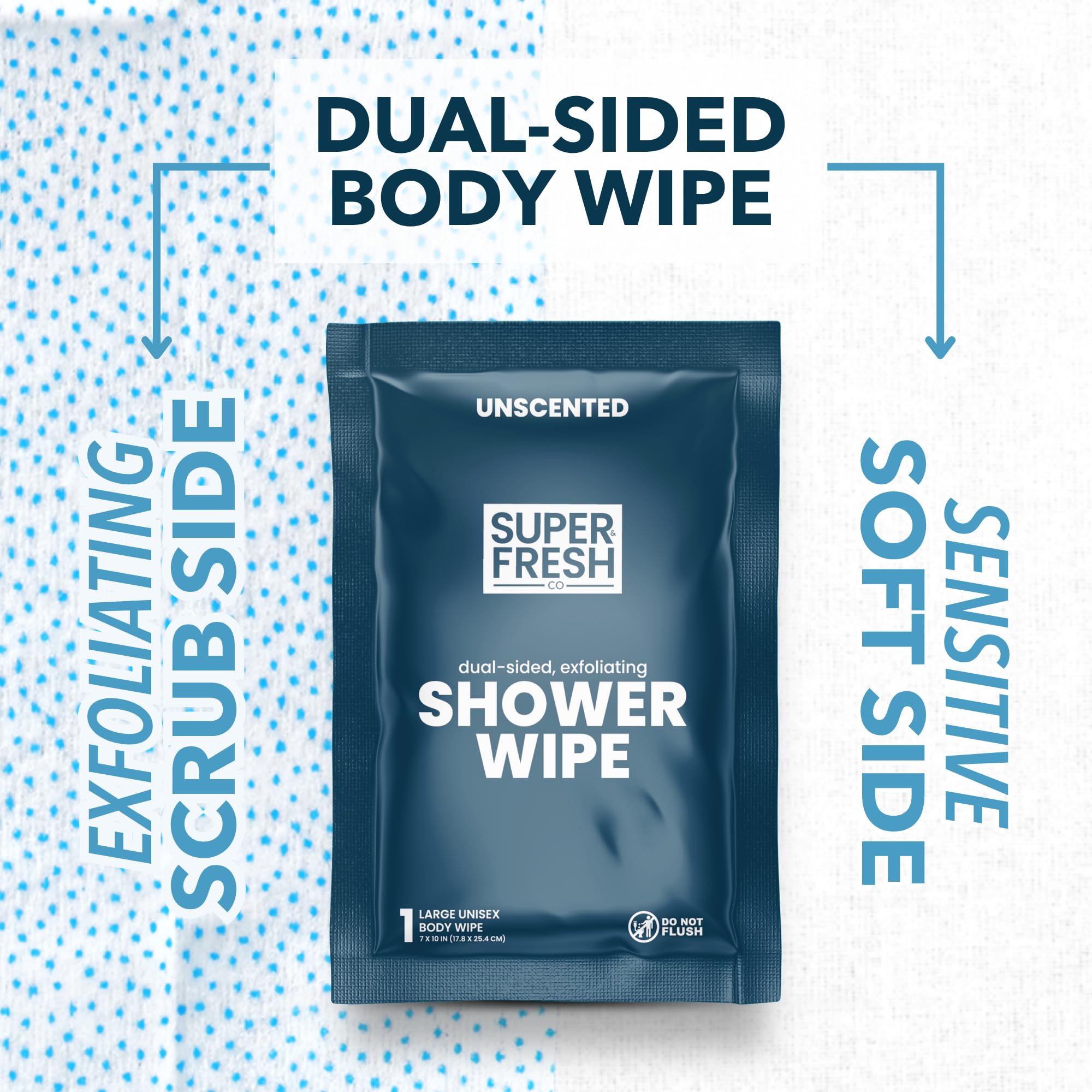 Super Fresh Body Wipes, Large Unscented Shower Wipe for Adults Men Women Kids, Personal Hygiene Cleansing Cloth Enriched with Aloe and Vitamin E, Individually Wrapped 10 Pack, Travel Essentials
