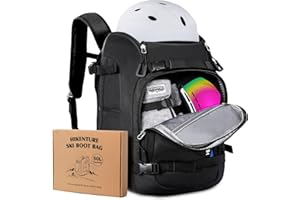 Hikenture Ski Boot Bag Backpack, 50L Padded Ski Bag & Snowboard Boot Bag with Drain Holes, Large Capacity Water-Resistant Ski Travel Bag for Ski Boots, Helmet, Goggles, Clothes, Gloves, Snowboard Gear