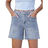 luvamia Jean Shorts for Women Trendy Mid Rise Casual Summer Jorts Distressed Cut Off Stretchy Denim Shorts with Pockets