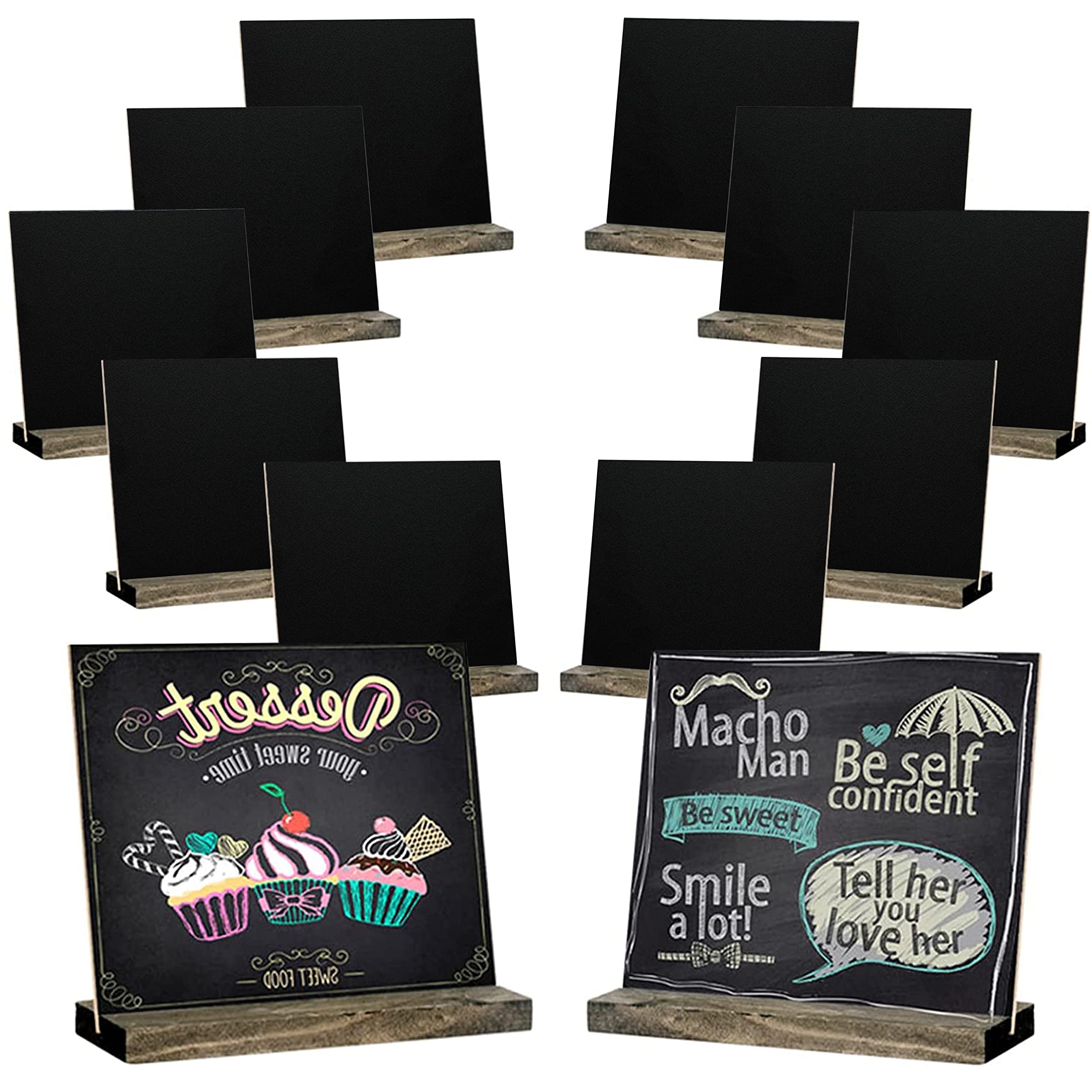 Photo 1 of Mini Tabletop Chalkboard Sign with Base Stand, 5 X 6 Inch Vintage Wooden , Set of 12 Pack, Ideal for Table Numbers, Food Signs, Message Boards, Party Decorations, Event Supplies