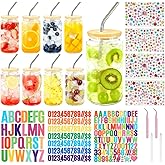 PEDOBALI 9 Pcs 16 oz Plastic Cups Clear Mason Jar Cups with Bamboo Lids and Stainless Steel Straws DIY Decorate Drinking Mugs with Diamond and Sticker for Beer Beverage Water