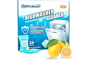 flowcheer Dishwasher Cleaner and Deodorizer Tablets - 24 Pack for 12 Month Supply - Removes Smell, Limescale, Hard Water Residue, and Odor - Deep Cleaning Descaler Pods