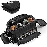 GOBUROS Tactical Gun Range Bag for 2 Handguns and Ammo, Pistol Gun Case with 12X Magazine Slots, Gun Carrying Case with Lockable Zippers and Padded Shoulder Strap, Shooting Range Duffle Bags