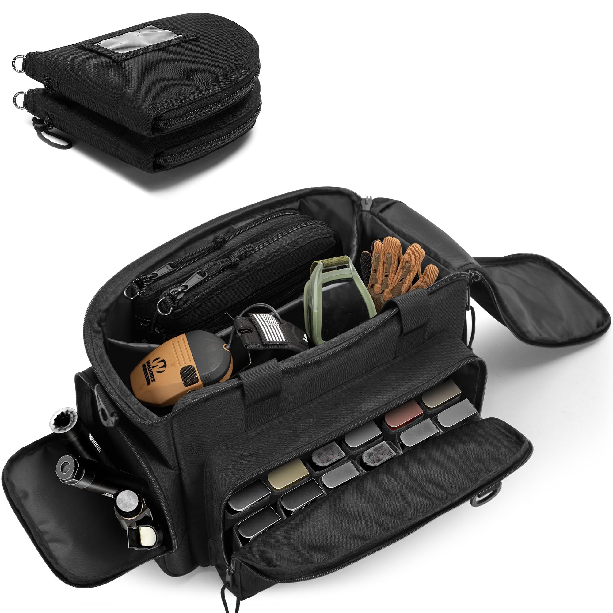 Photo 1 of GOBUROS Tactical Gun Range Bag for 2 Handguns and Ammo, Pistol Gun Case with 12X Magazine Slots, Gun Carrying Case with Lockable Zippers and Padded Shoulder Strap, Shooting Range Duffle Bags