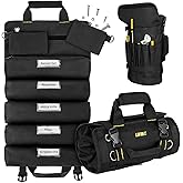 Tool Bag,Large Roll Up Tool Bag Organizer,13 Pockets Tool Roll Storage Pouch,Heavy Duty Portable Tool Storage Carrier Bag for Men,Mechanic,Electrician,Valentines Day Gifts for Men,Black