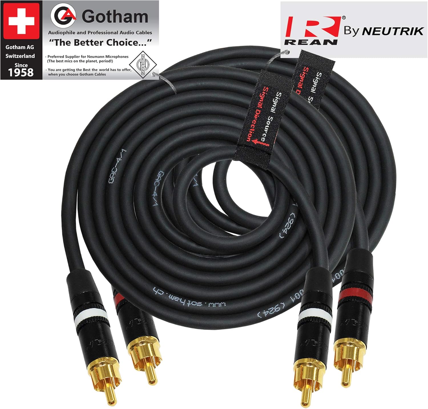 Gotham GAC-4/1 - Coppia Di Cavi RCA Bilanciati 1,5m - Nero, Con Connettori Amphenol ACPR Oro