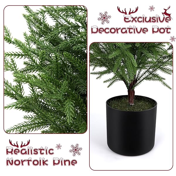 ENVEN NORFOLK PINE CHRISTMAS TREE REAL TOUCH FAUX HOLIDAY TREE WITH POT, REALISTIC INDOOR OUTDOOR DECORATION FOR ENTRYWAY, LIVING ROOM, OFFICE, APARTMENT (3FT-1PACK)