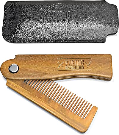 Viking Revolution Folding Beard Comb with Pouch Sandalwood Men Gift