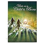 Religious Christmas cards - Shepherds, pack of 20, 5x7in, printed in England, with Bible verse. Christian Christmas cards with envelopes bulk.