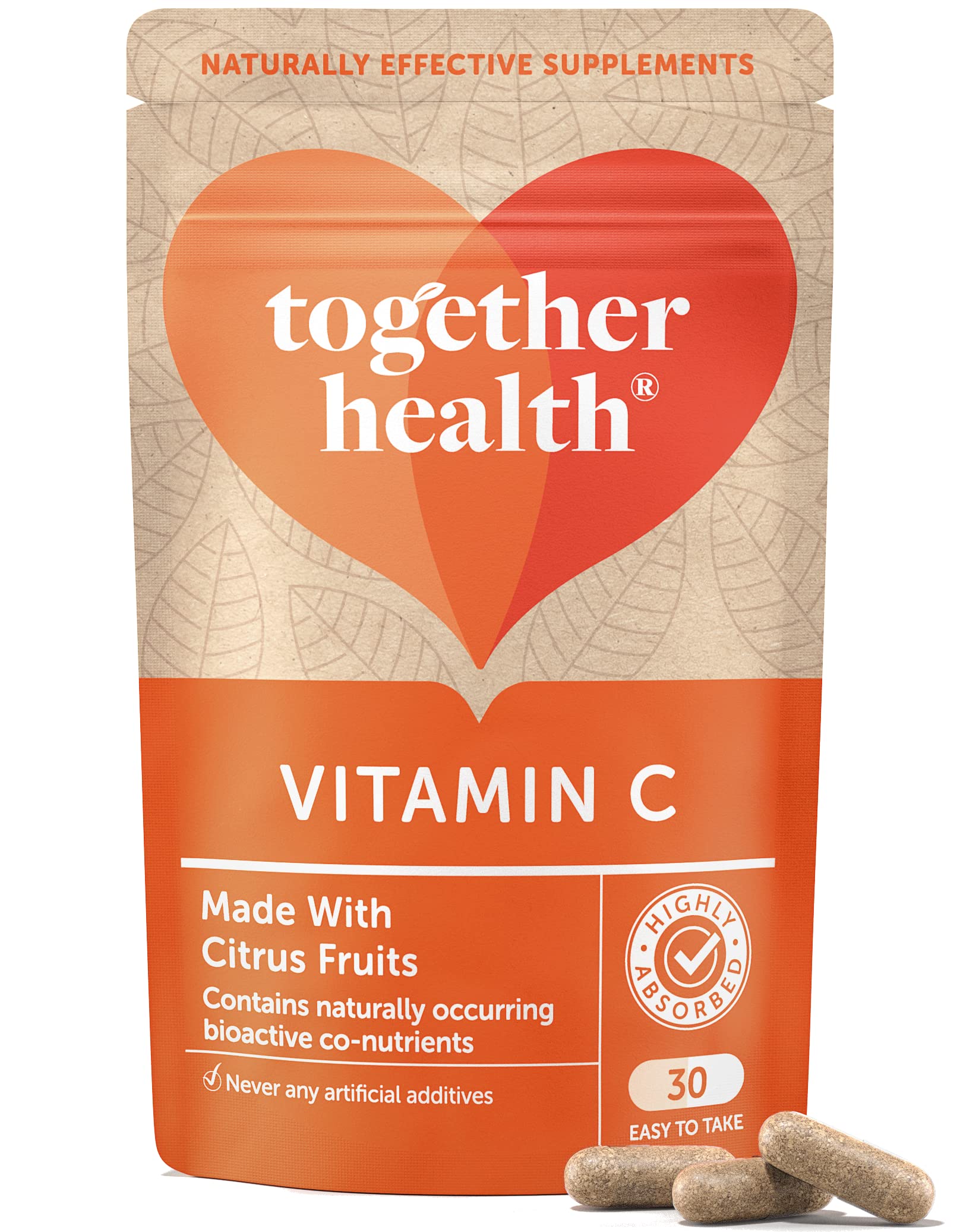 Vitamin C – Together Health – Natural Citrus Fruits – Gentle & Easily Absorbed – Includes Naturally Occurring Bioflavonoids – Vegan Friendly – Made in The UK – 30 Vegecaps