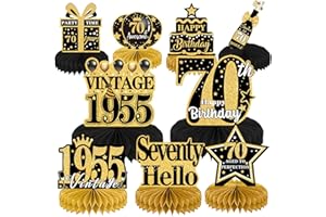 Elomy 70th Birthday Decorations Men - 9PCS Vintage 70th Birthday Party Table Decorations for Women Black Gold Table Topper Honeycomb Centerpiece Decorations Supplies Seventy Year Old Birthday Party