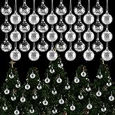 Uiifan 36 Pcs Clear Glass Christmas Ornaments Balls Bulk Blown Glass Christmas Tree Ornaments Assorted Size Iridescent Balls Xmas Tree Home Decorations (1.18 in)