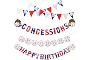 AUGISTEEN Set of 5 Baseball Birthday Banners Baseball Sports Paper Garlands Pennant Bunting Flag Decor Concessions Party Sign for Party Supplies Boys and Girls