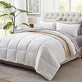 Anluoer King Size Bed in a Bag 7 Pieces, White Comforter Set with Sheets, All Season Bedding Sets with 1 Comforter, 2 Pillow Shams, 2 Pillowcases, 1 Flat Sheet, 1 Fitted Sheet