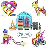 Magnetic Building Blocks FUNKOO 76PCS Magnetic Tiles Educational Magnet Stacking Toy Set for Kids with Letter Stickers and Storage Bag