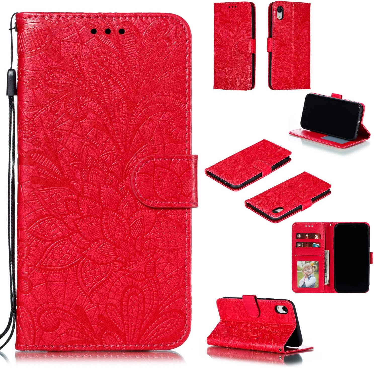 EWCover Wallet Case for iPhone XR,Mandala Flower Pattern Premium Leather Flip Case Cover for iPhone XR