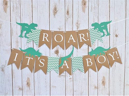 Amazon Com Roar It S A Boy Dinosaur Banner Green Kraft Brown