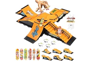 RNGODO Finger Skateboard Ramps Set, 6-in-1 Bigger Fingerboard Skatepark Skate Park Kit Training Props with 6 Finger Skateboard 6 Finger Deck & Display Holder Finger Skate Toys for Kids & Adults Gifts