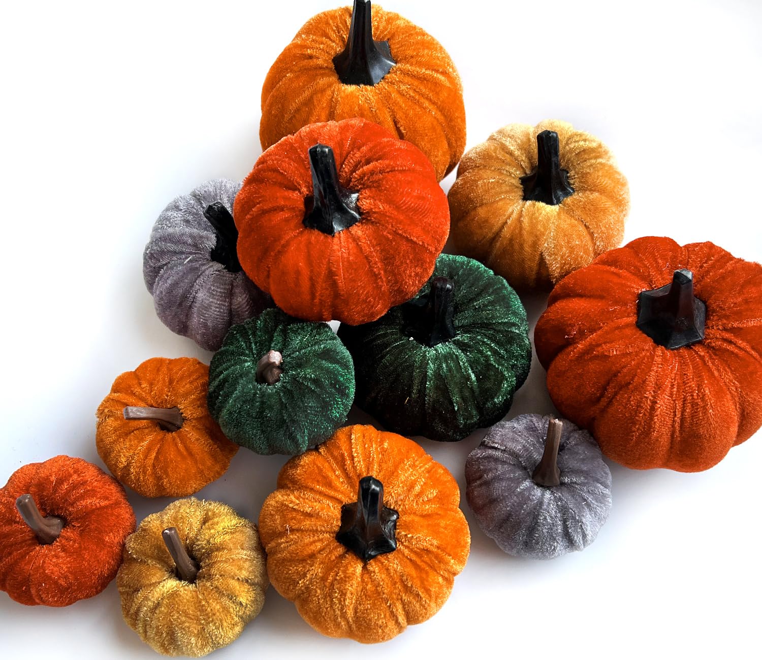 Mauts 12Pcs Autumn decorations Artificial Pumpkins Total of 5 Autumn Faux Velvet Foam Pumpkin Table Ornament for Autumn Harvest Thanksgiving Party decorations. (Rustic Fall Color